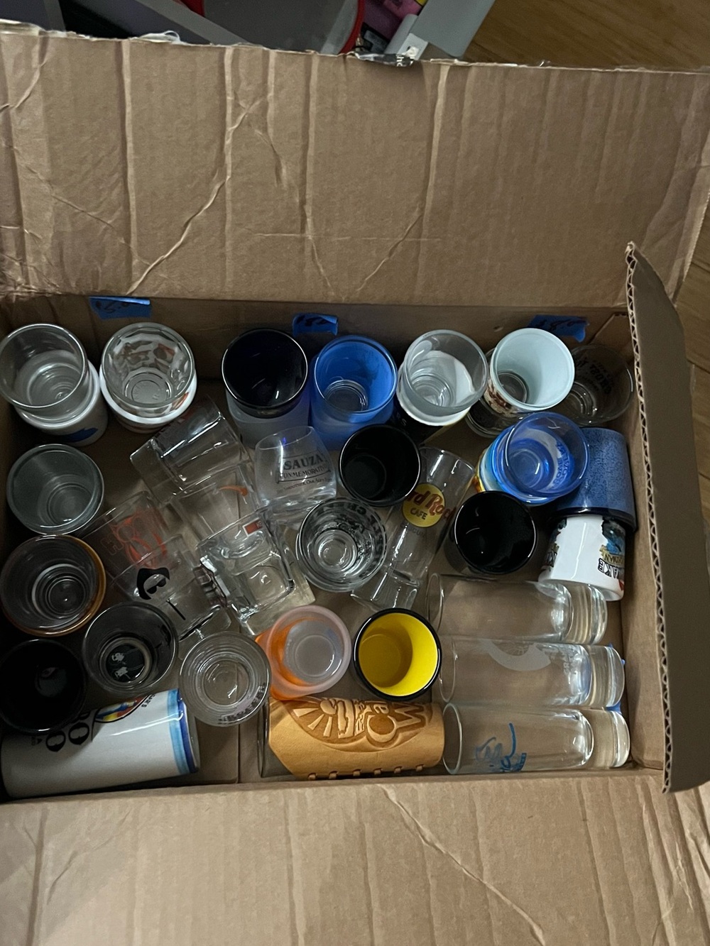 Assorted Blue, Black, Yellow and Clear Shot Glass Set